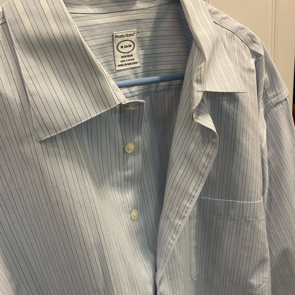 Mens Pronto Uomo Light Blue Pinstripe Dress Shirt Size 18 34/35 - Picture 1 of 4